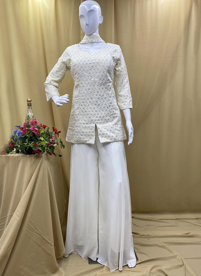 Georgette White Wedding Wear Hand Work Readymade Indo Western
